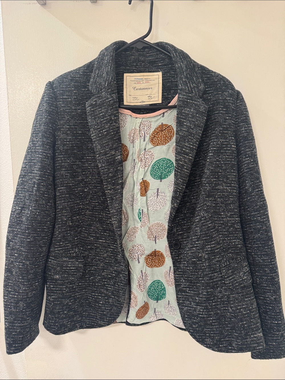Anthropologie Charcoal Gray Textured Blazer with Printed Lining